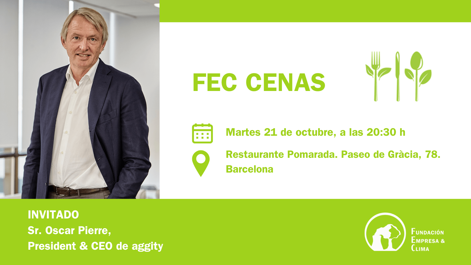aggity participará en la cena empresarial de la Fundación Empresa & Clima con Oscar Pierre como invitado especial