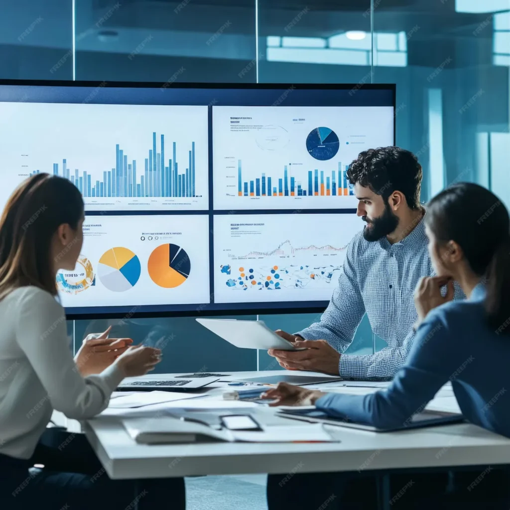 business team reviewing data charts large screen modern office 885831 160371
