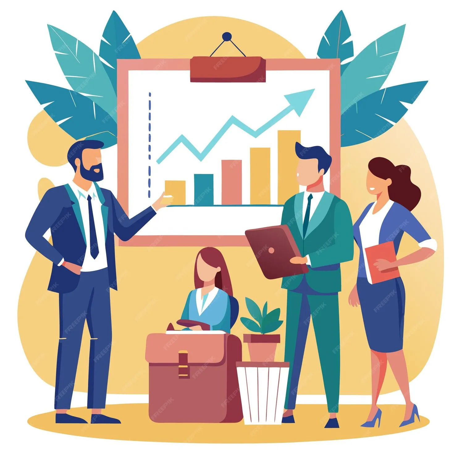 Ilustración de equipo empresarial revisando gráficos como metáfora de transparencia y buenas prácticas en IIA responsable en empresas.
