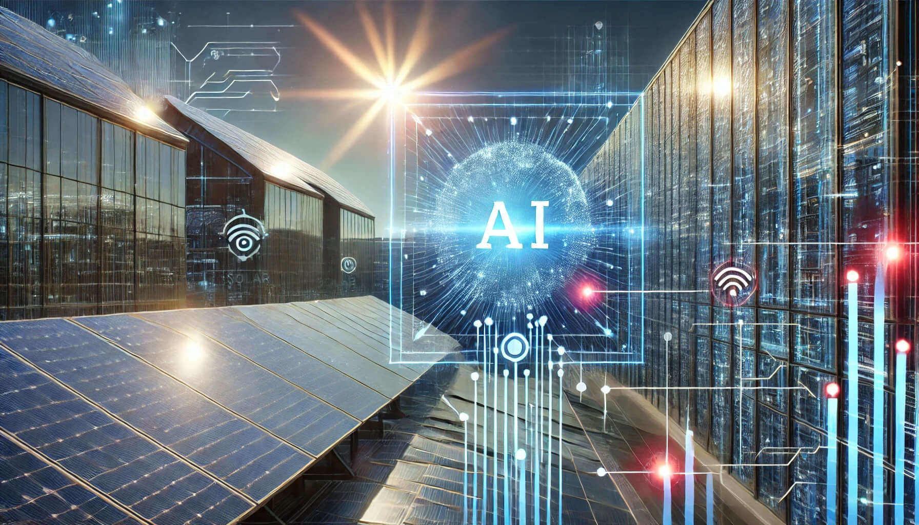 Panel de control con IA optimizando consumo eléctrico en planta.